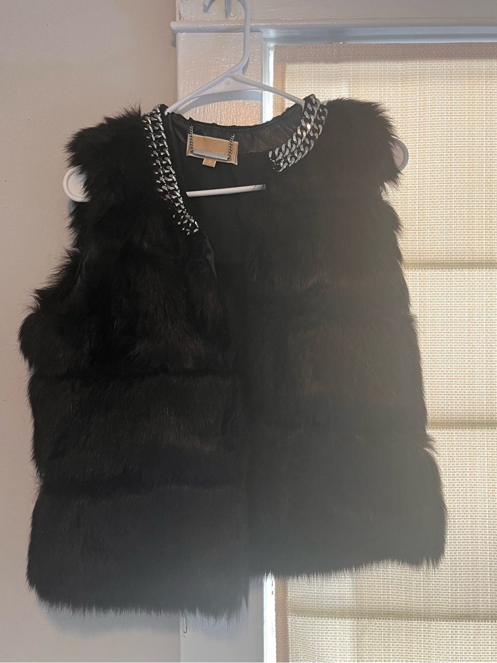 Black Faux Fur Vest with Chain Trim